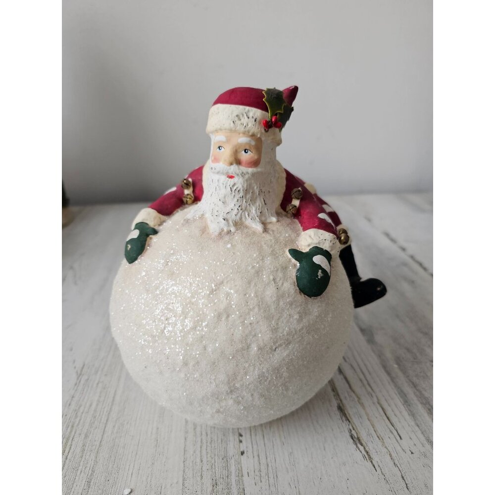 Bethany Lowe Santa snowball statue figurine RARE bells‎ Xmas decor